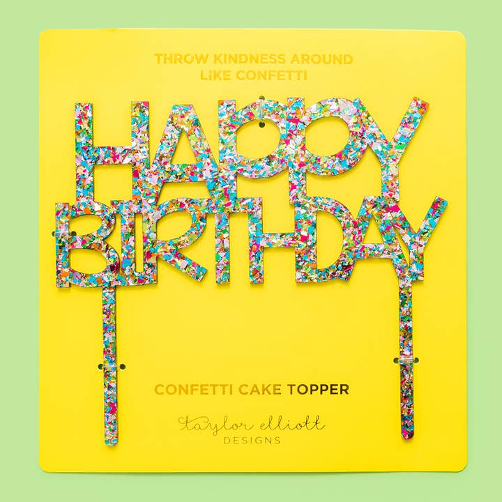 Taylor Elliott Designs – wholesale Cake/cupcake topper – Cake Topper - "Happy Birthday" - Colorful Confetti