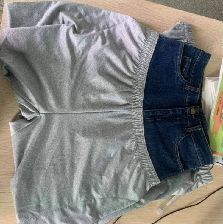 CINZA CALÇAS SOLTAS DE GANGA PATCHWORK DE CINTURA ALTA para venda a revendedores na Faire3