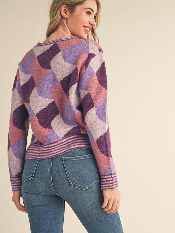 &MERCI - Wholesale Knit Sweater - Women's - COLORFUL ABSTRACT KNIT SWEATER MSW1028418