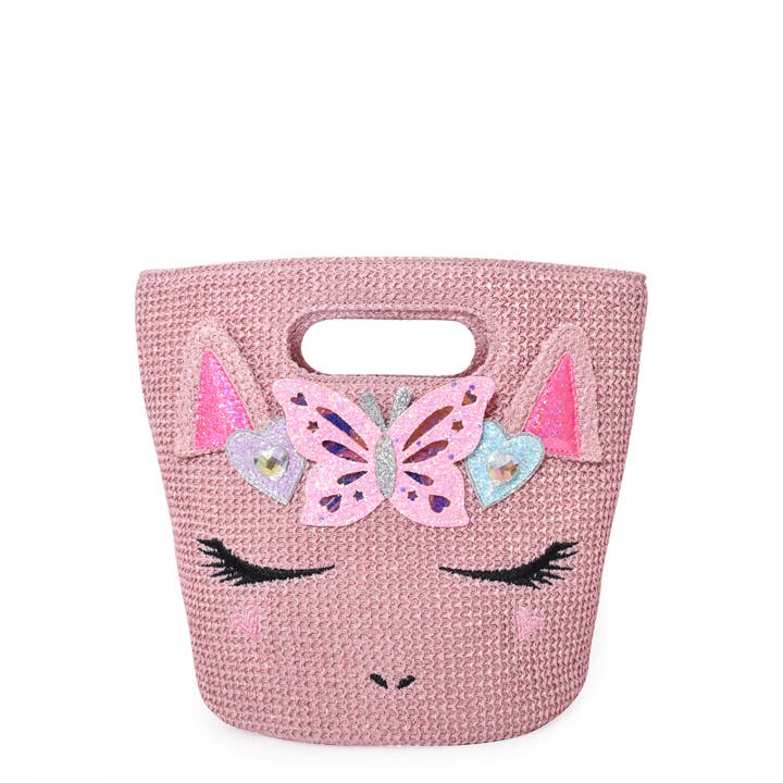 Miss Gwen Unicorn Pink Straw Top-Handle Mini Tote Bag for wholesale by OMG Accessories