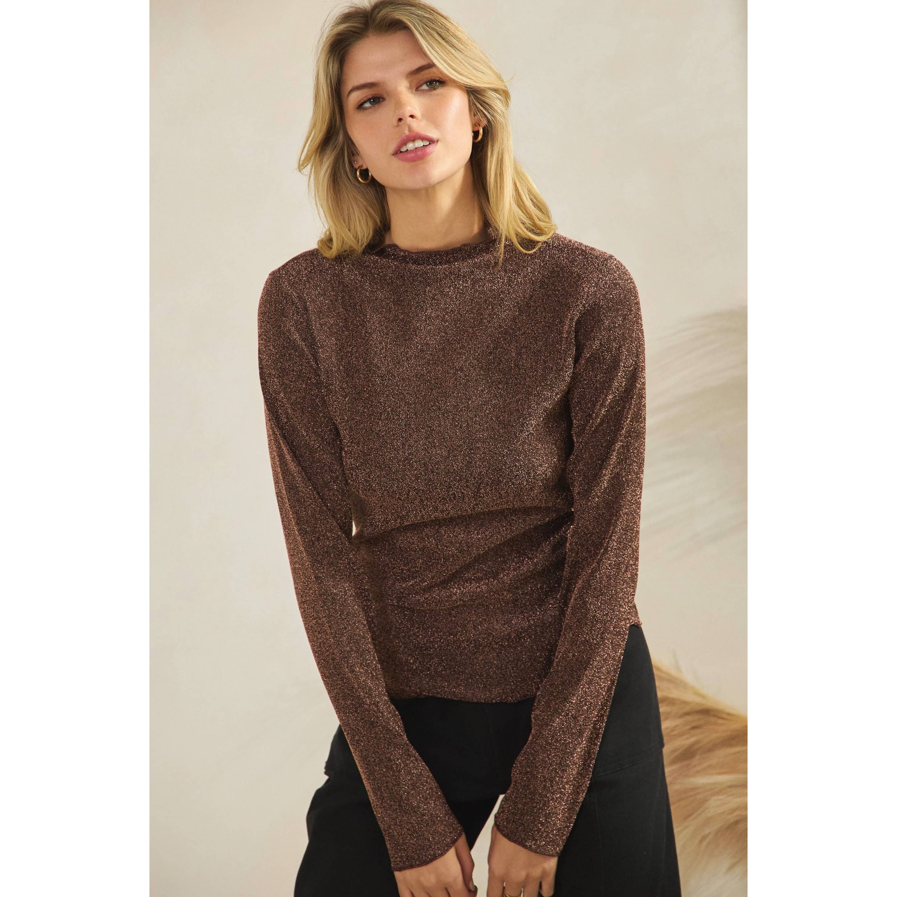 Sage + Fig – wholesale Blouse – Women’s – GLITTER MOCK NECK STRETCHY FITTED TOP (ST7493)9