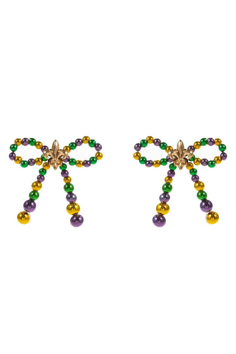 GD Ribbon Mardi Gras Metalic Beads Post Earrings for wholesale on Faire1