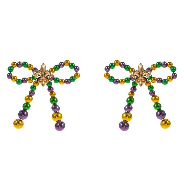 GD Ribbon Mardi Gras Metalic Beads Post Earrings for wholesale on Faire1