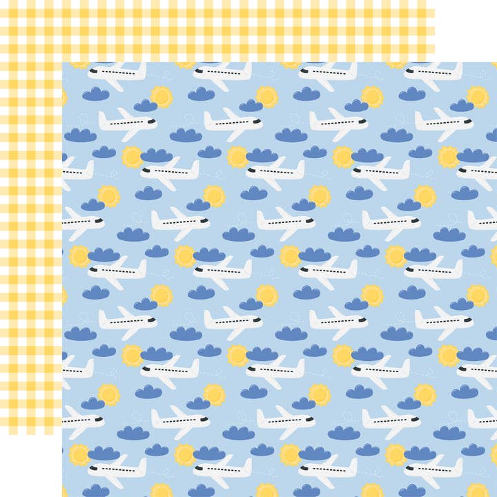 Born To Travel: Flying Airplanes 12x12 Patterned Paper for wholesale by Echo Park Paper Co.