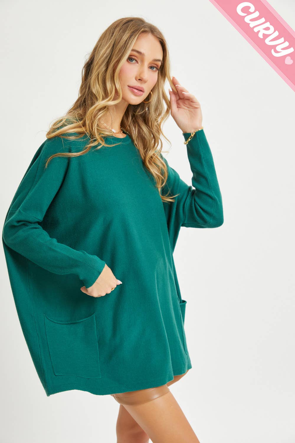 Sweet Lovely by Jen - Wholesale Tunic Sweater - Women's - FRONT POCKET OVERSIZE SWEATER PLUS SIZE84