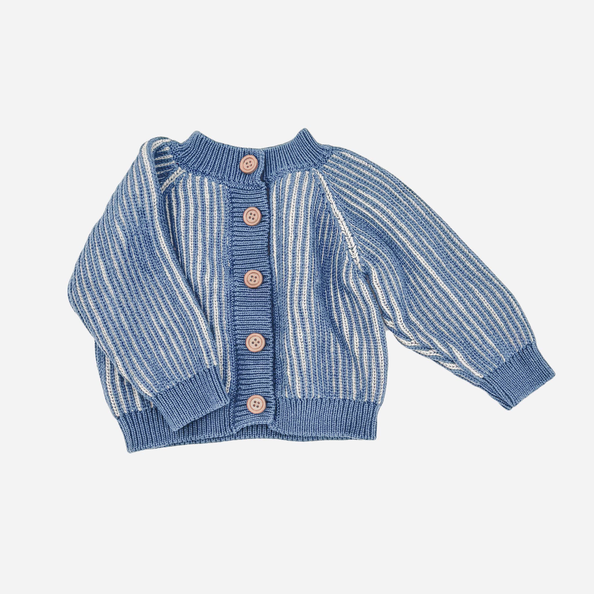 The Blueberry Hill - Wholesale Cardigan - Baby - Cotton Brioche Cardigan Blue Baby Kid Stripe Sweater Clothes0