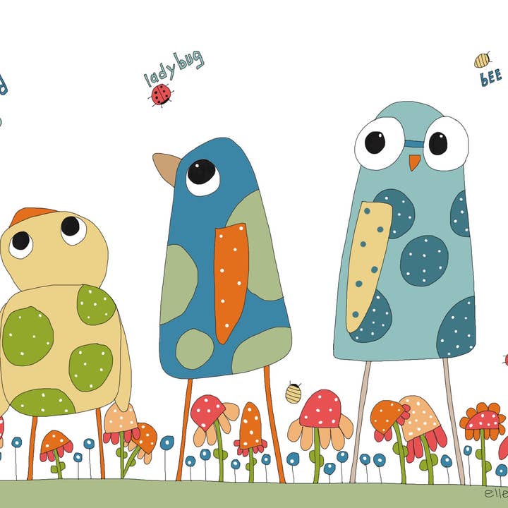 Carte de vœux « Oiseau, coccinelle et abeille » pour la vente par Elle Bee Art Studio