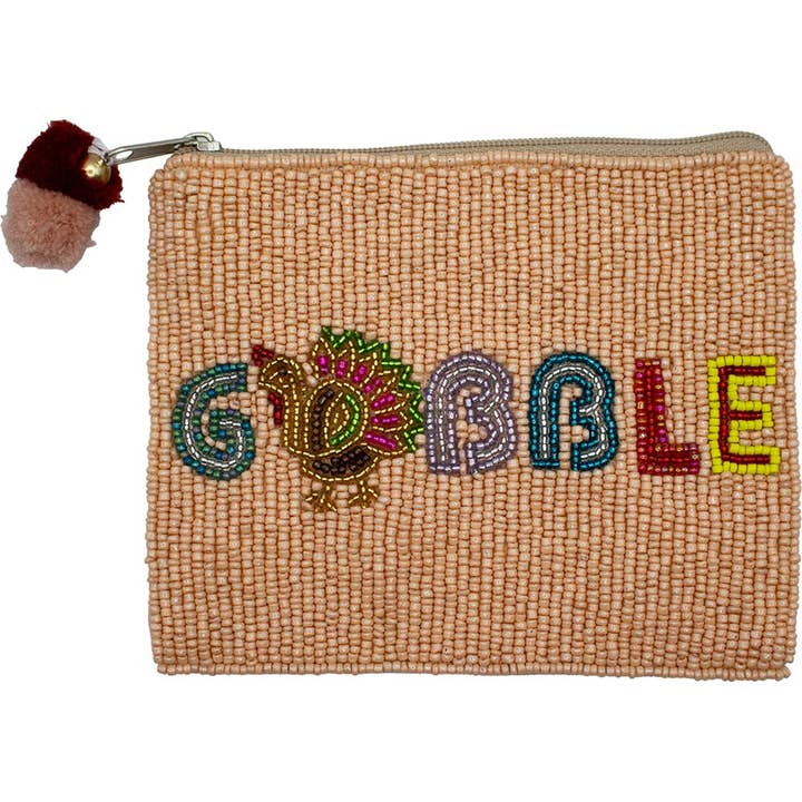 GOBBLE THANKSGIVING BEADED COIN POUCH for wholesale by Pizzazz, Inc.