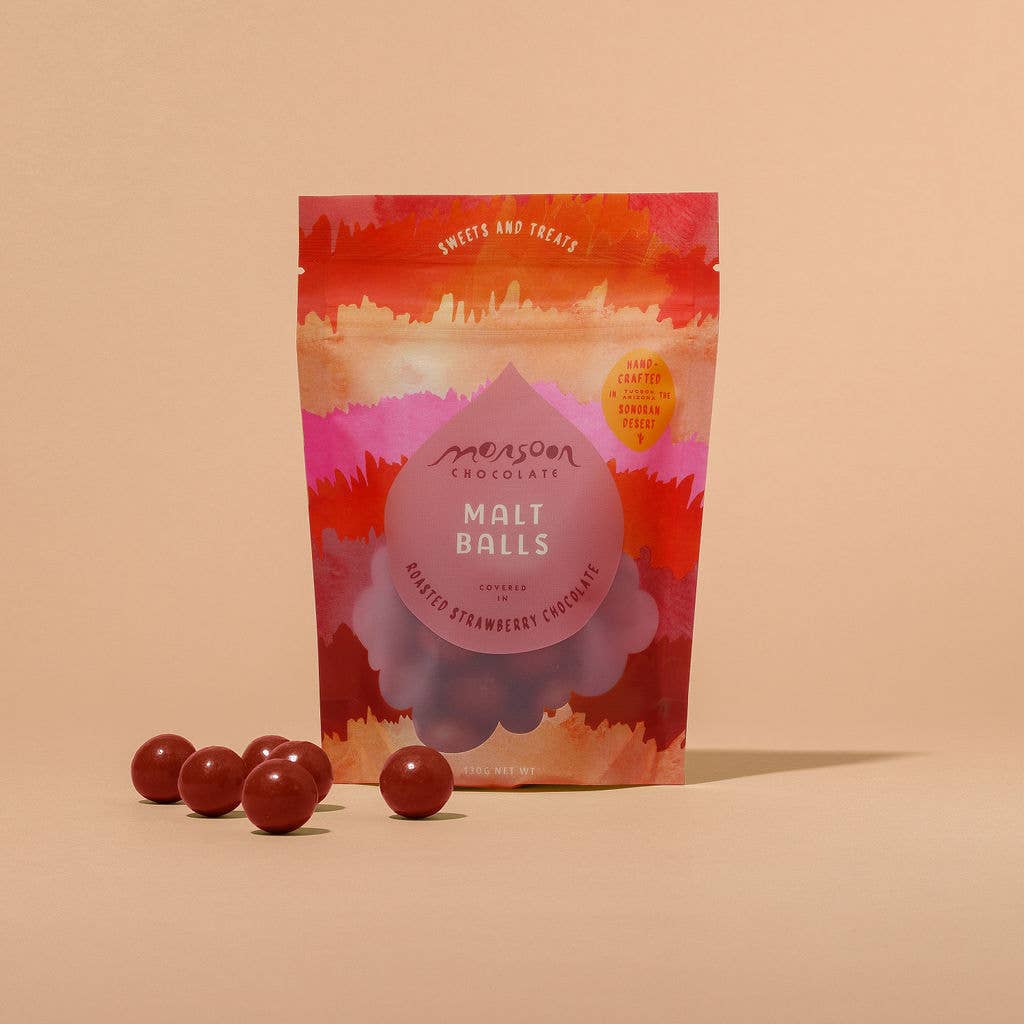 Monsoon Chocolate - Wholesale Chocolate Covered Sweets - Monsoon Malt Balls Covered in Roasted Strawberry Chocolate, 130g2