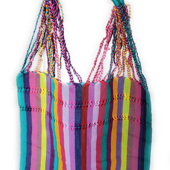 The Little Pueblo - Vente Tote bag – femme - Sac fourre-tout tissé à rayures mexicaines, hamac de Chiapas, fait main pour femme15