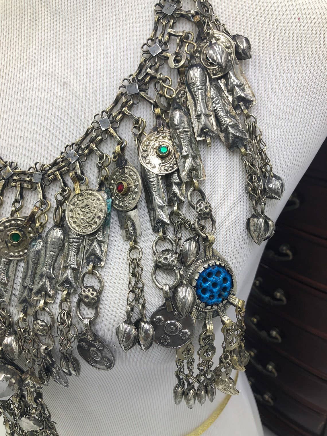 vintarust - Venta al por mayor Gargantilla ancha - Collar de pez extragrande afgano kuchi plateado vintage3