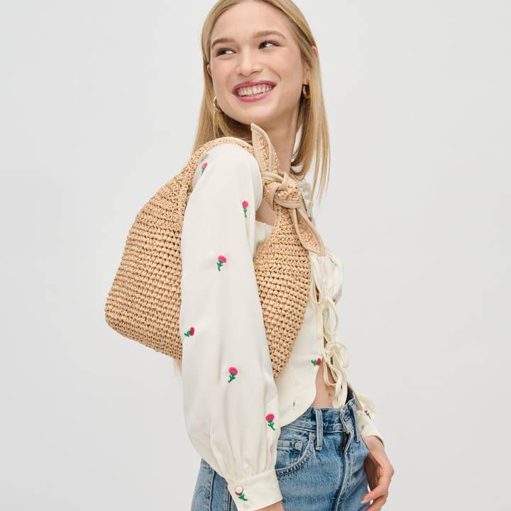 Natural Maple Straw Summer Beach Shoulder Bag for wholesale on Faire