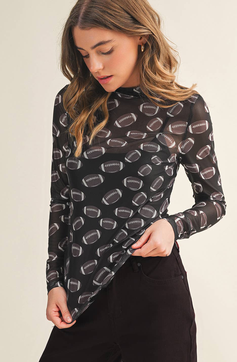 Aapparella - Wholesale Blouse - Women's - Game Day Rugby Mesh Sheer Long Sleeve Top | S-XL2
