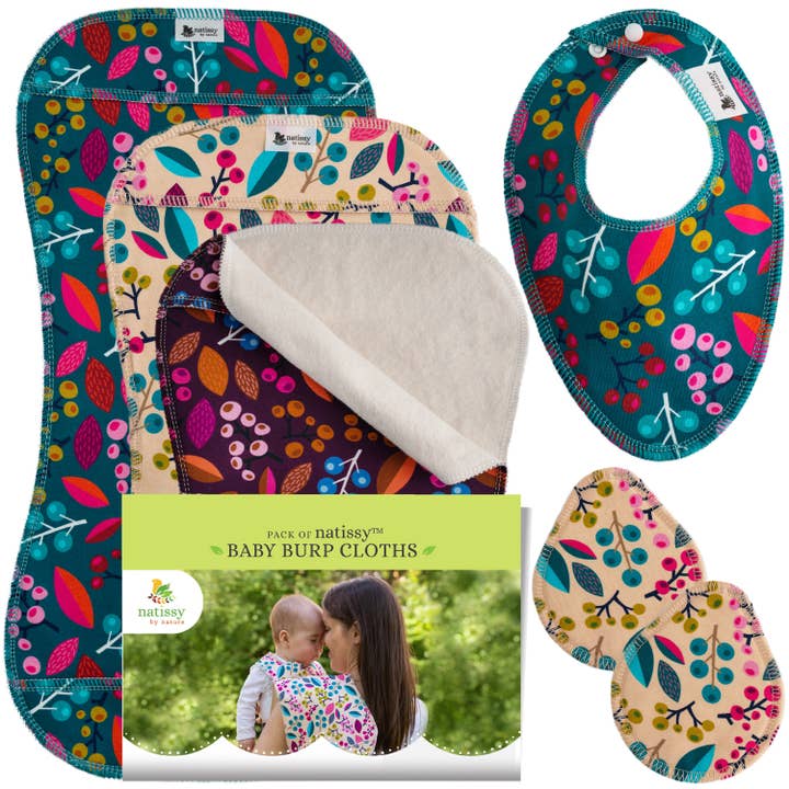 Paños para eructos para bebés, paquete de 3 de algodón orgánico certificado para recién nacidos - Uvas para venta al por mayor de natissy