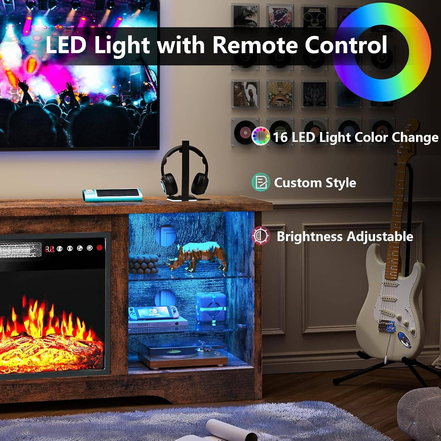 Brown Fireplace TV Stand 18 Electric Fireplace for 65 Inch TVs for wholesale on Faire2