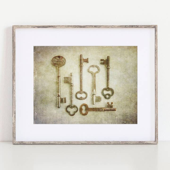 Skeleton Keys Wall Art Print | Vintage Gold Kitchen Decor for wholesale by Lisa Russo Fine Art