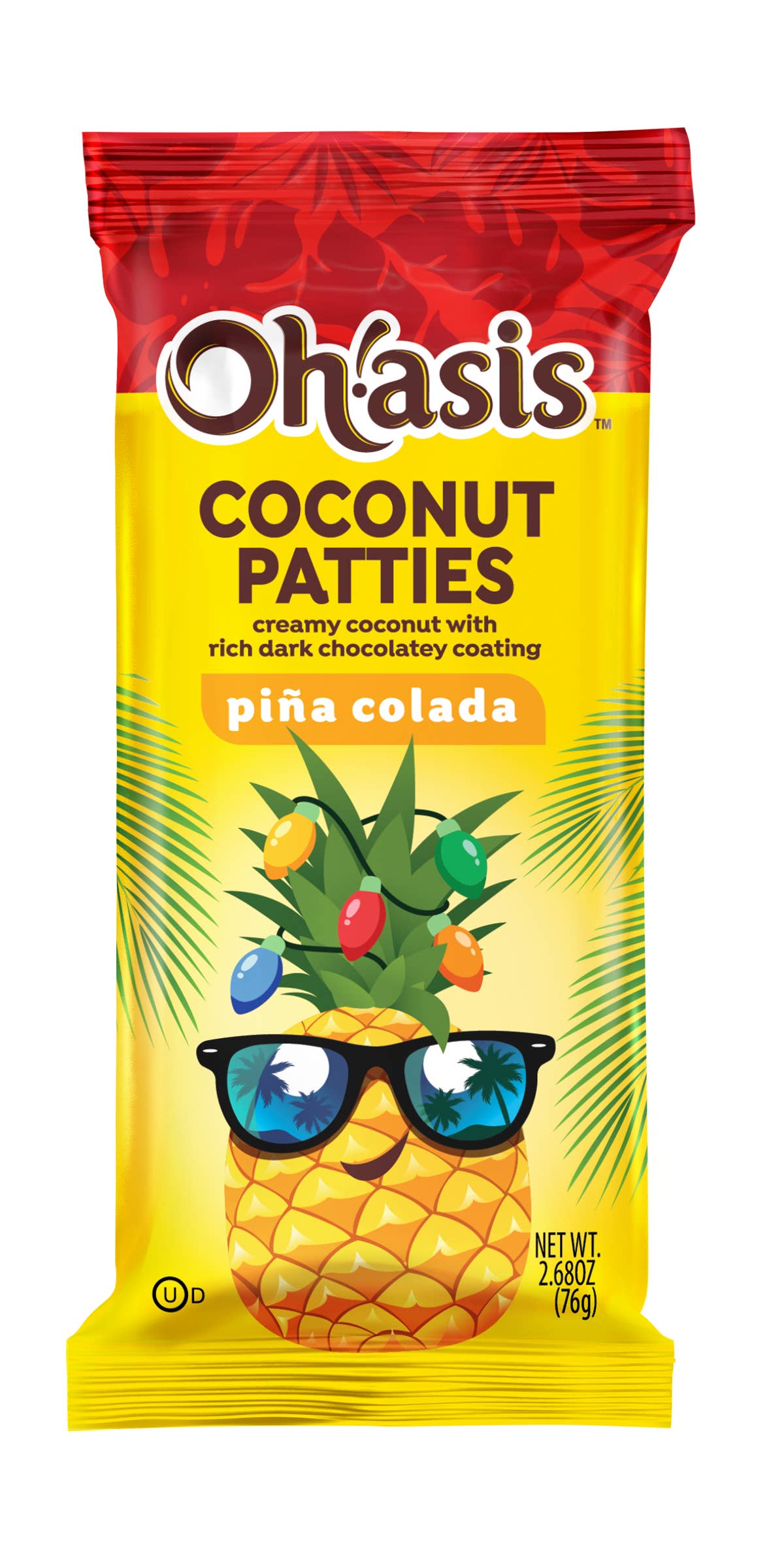 LAS OLAS CONFECTIONS - Wholesale Chocolate Covered Sweets - HOLIDAY PINEAPPLE Piña Colada 2pc Cnct Pty 2.68 oz 12pc CDU