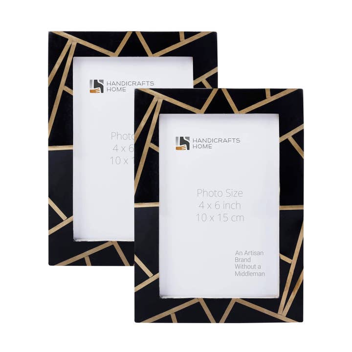 Photo Frame Deco Dazzle Pack of 2 Black & Gold, 3 Sizes for wholesale by Muqeem & Brothers