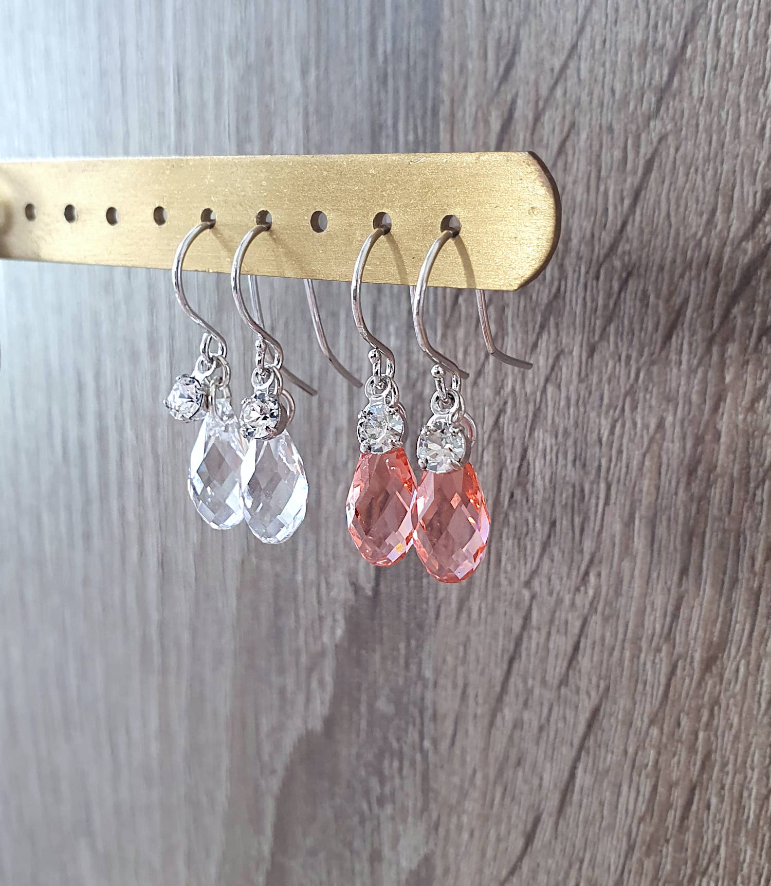 DIGE DESIGNS - Wholesale Dangle Earrings - 18K gold plated earrings with Rose Peach Austrian crystals1