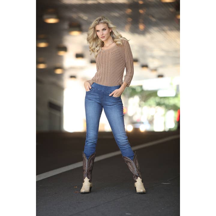 Ganga Bluberry Pull-On Perna reta Cecila por atacado de Bluberry Denim