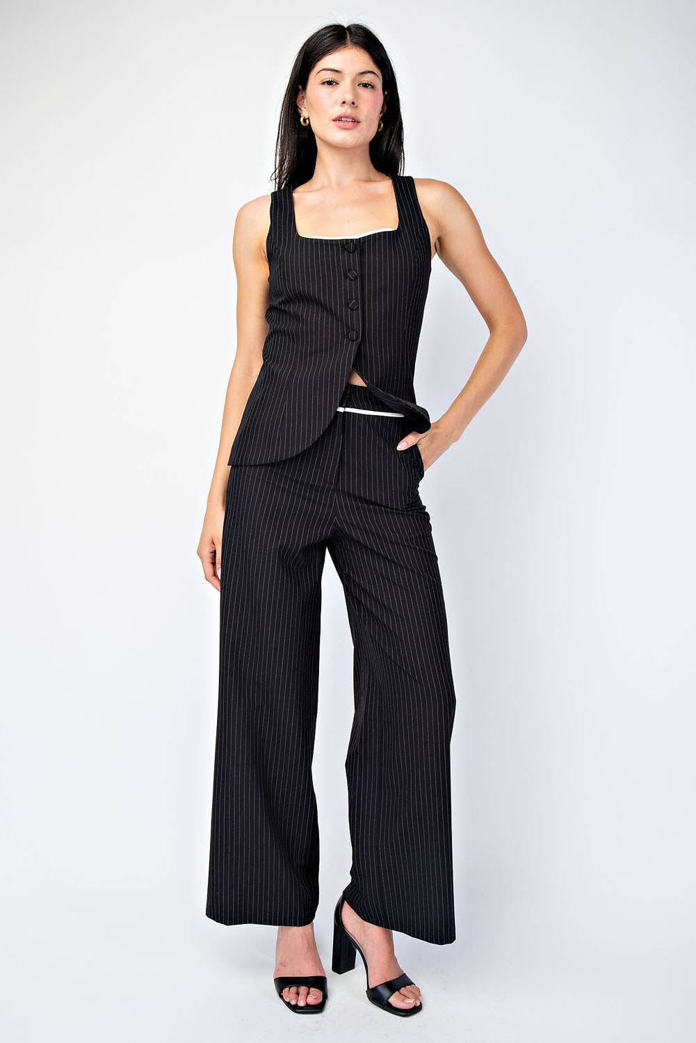 Edit by Nine - Wholesale Pants - Women's - Cp5787 Striped Woven Straight Pants W Contrast Edge Detail0
