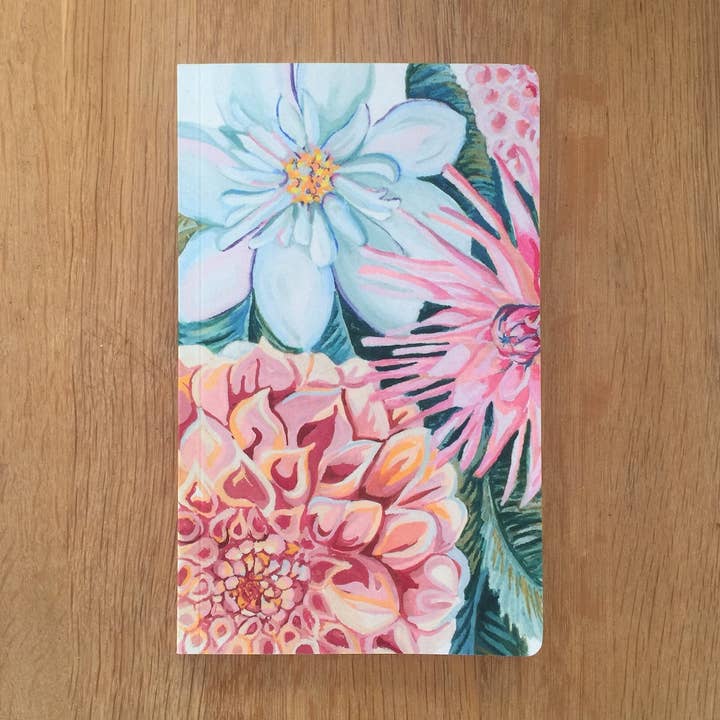 Dahlia Gathering Blank Notebook for wholesale by E J Wood Watercolours