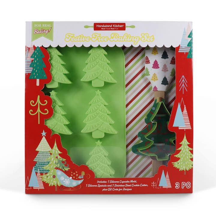 Festive Tree Baking Set – Cupcake Mold, Spatula & Cutter for wholesale by Handstand Kitchen