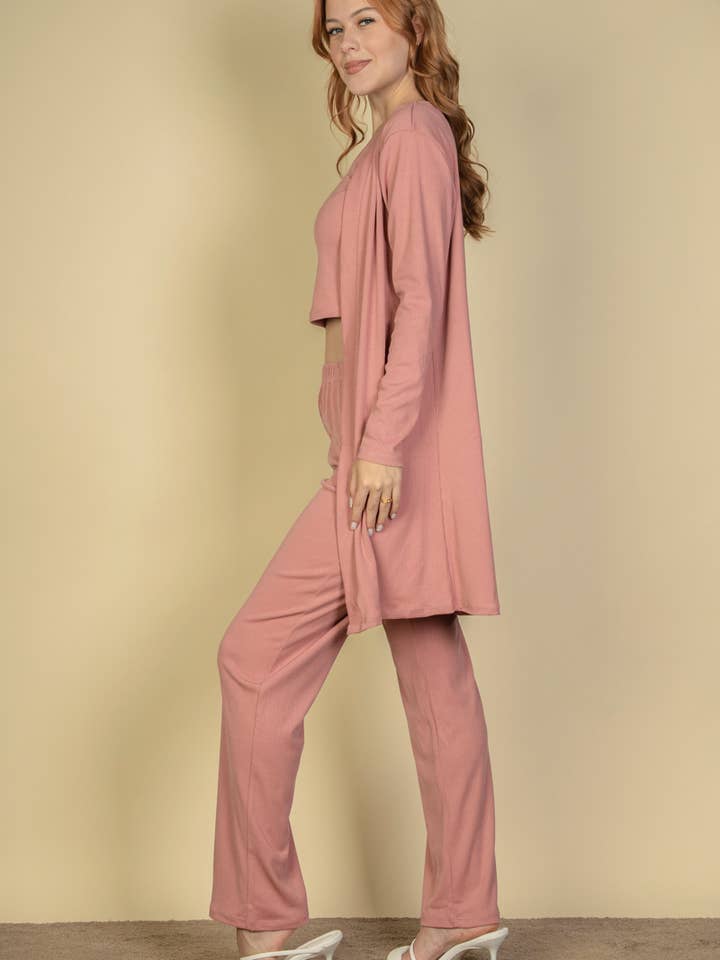 CAPELLA APPAREL - Wholesale Lounge Set - Women's - 3 Pieces Cami Top with Pants and Long Cardigan Set17