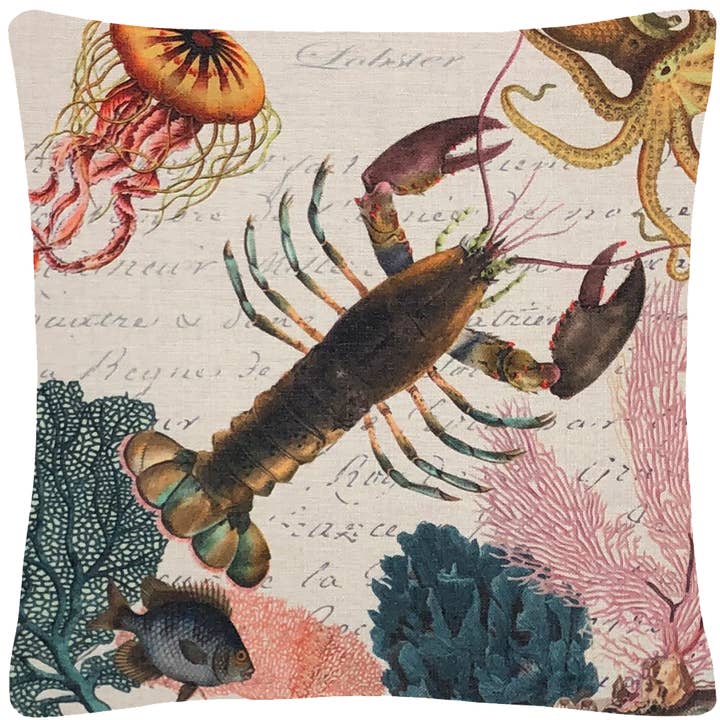 Golden Hill Studio - Wholesale Throw Pillow Cover - Lobster & Coral Throw Pillow Cover