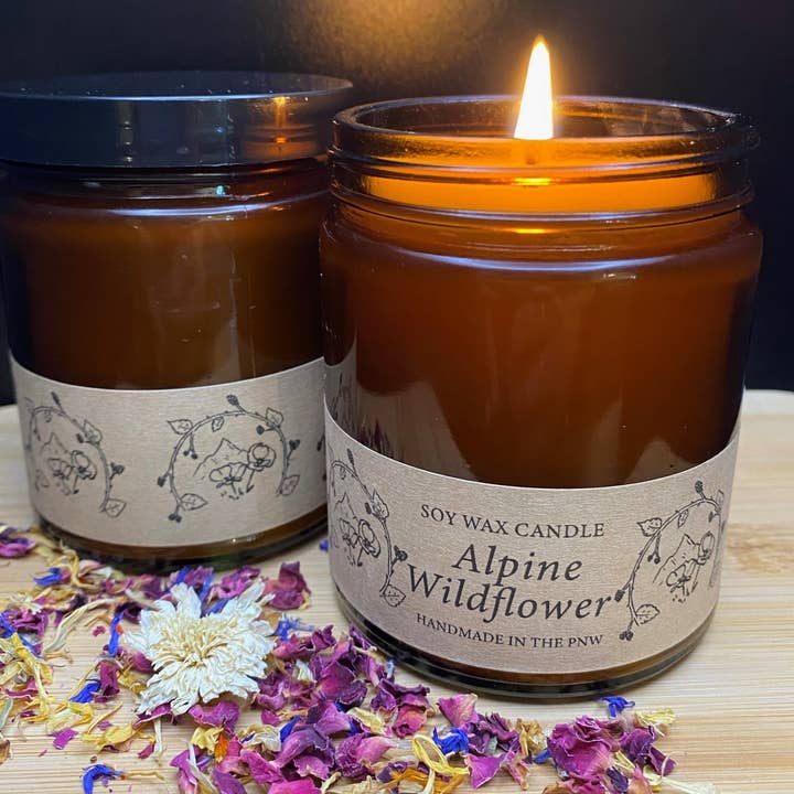 Alpine Wildflower Soy Wax Candle for wholesale by Blackberry Moon Farm Body Care