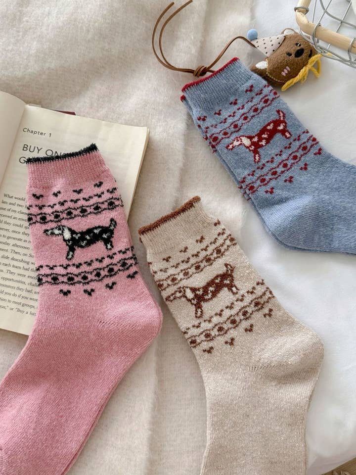 Happy Knits - Wholesale Socks - Women's - Women's Wool Socks - Warm Dachshund Pattern Winter Socks23