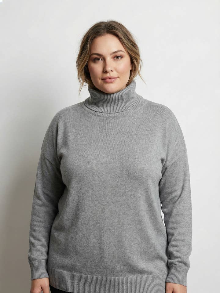Pull col roulé gris grande taille (T9360) pour la vente par Pomme Rouge Paris
