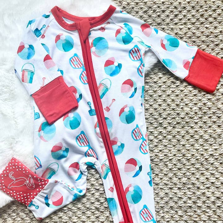 Patriotic Beach Toys Zipper Onesie for wholesale by Sweet Bay Clothing