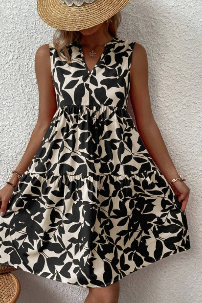 UNISHE – Großhandel Kleid – Damen – Ärmelloses Spleißkleid mit V-Ausschnitt und Blumendruck ZZKF76410