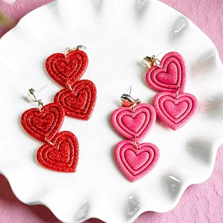 Heart Earrings | Iridescent Finish | Polymer Clay for wholesale by Nelly Rose Jewelry