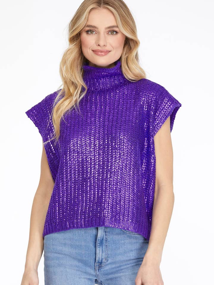 Peace Love Line - Wholesale Sweatshirt - Women's - SLI5012 - METALLIC FOIL SWEATER TOP0