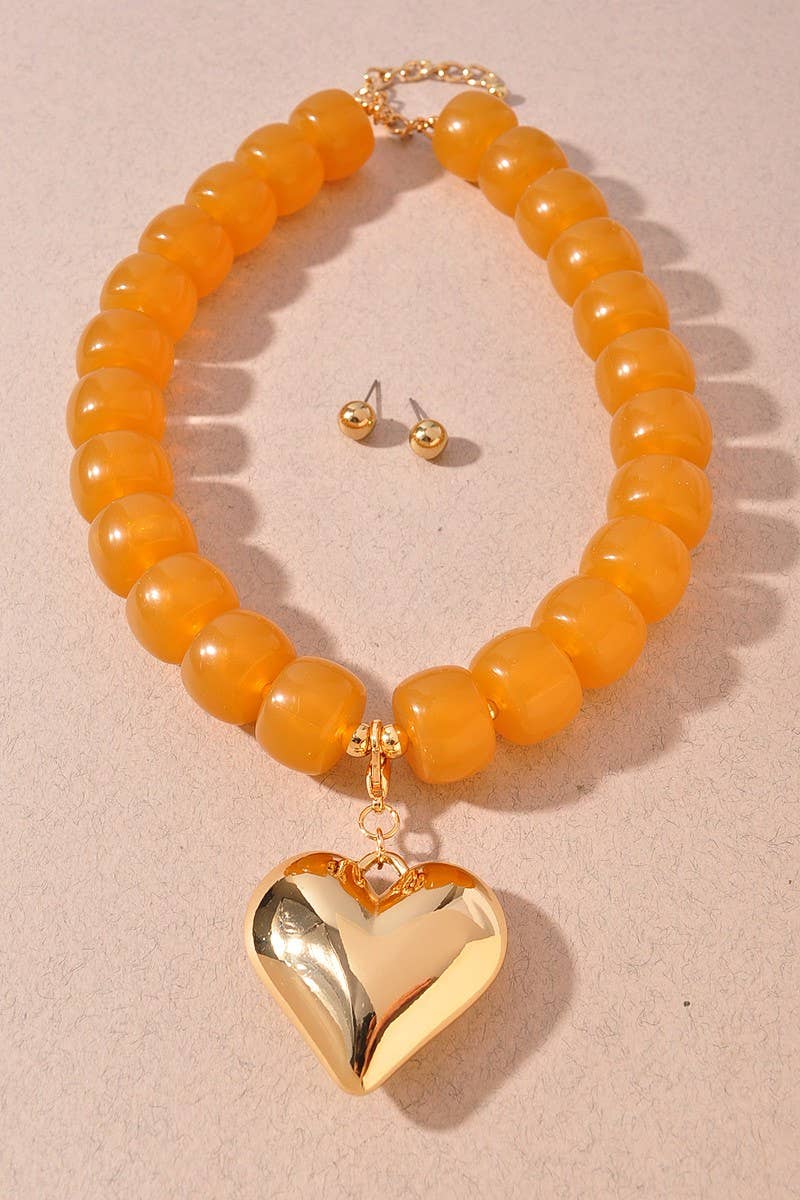 anbfashion – wholesale Beaded/pearl necklace – PUFFY HEART PENDANT BEADED NECKLACE 4