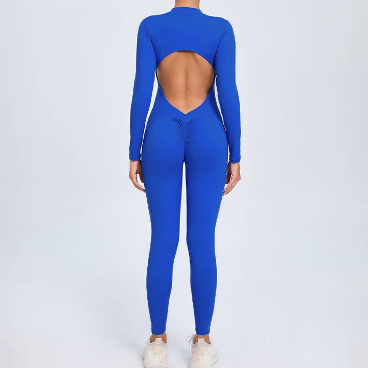 WONDERXFANS - Wholesale Unitard - Women's - backless half zipper long sleeve yoga legging jumpsuit13