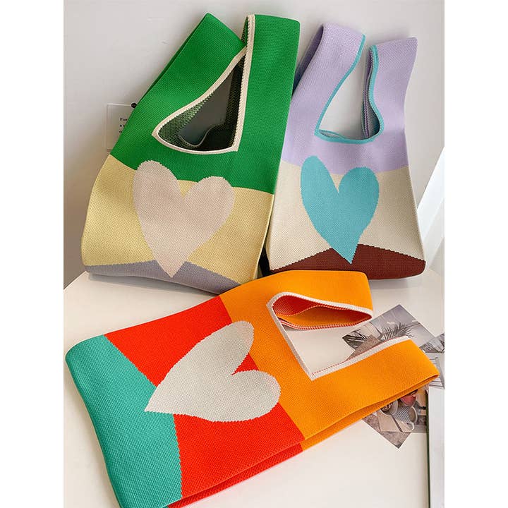 FurDecoration - Wholesale Tote Bag - Women's - Colorful Heart Patterned Bags - Handbags