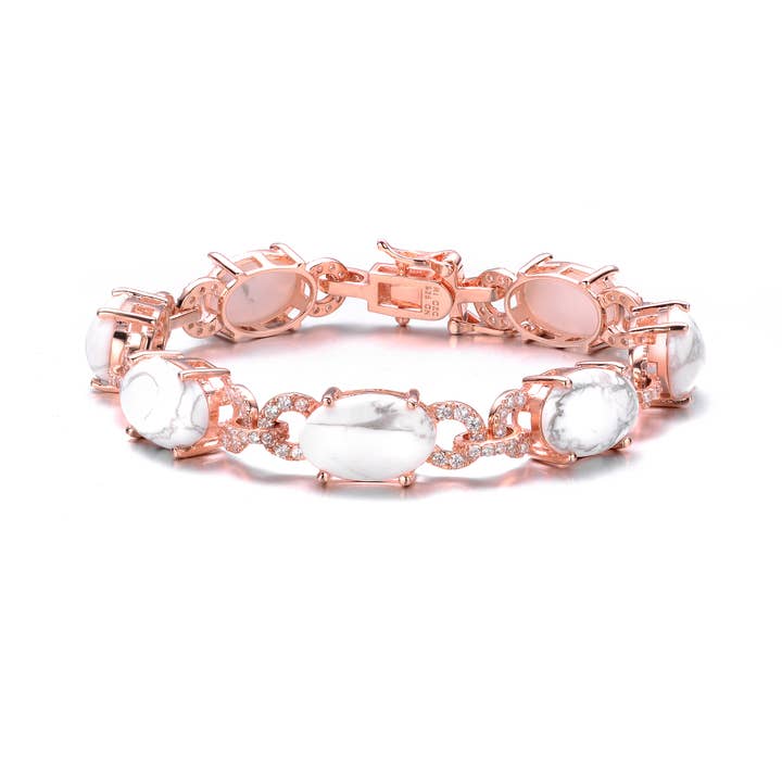 Bracelet Howlite CZ en argent sterling plaqué or rose pour la vente par Genevive