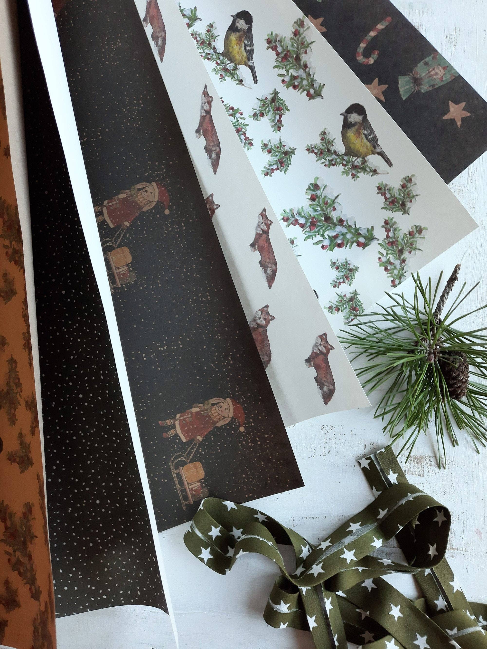 MyDesignPictures - Wholesale Wrapping Paper Roll - Set Of 3 Pieces Bunny With Sled Kraft Wrapping Paper2