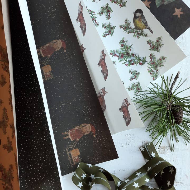 MyDesignPictures - Wholesale Wrapping Paper Roll - Set Of 3 Pieces Bunny With Sled Kraft Wrapping Paper2