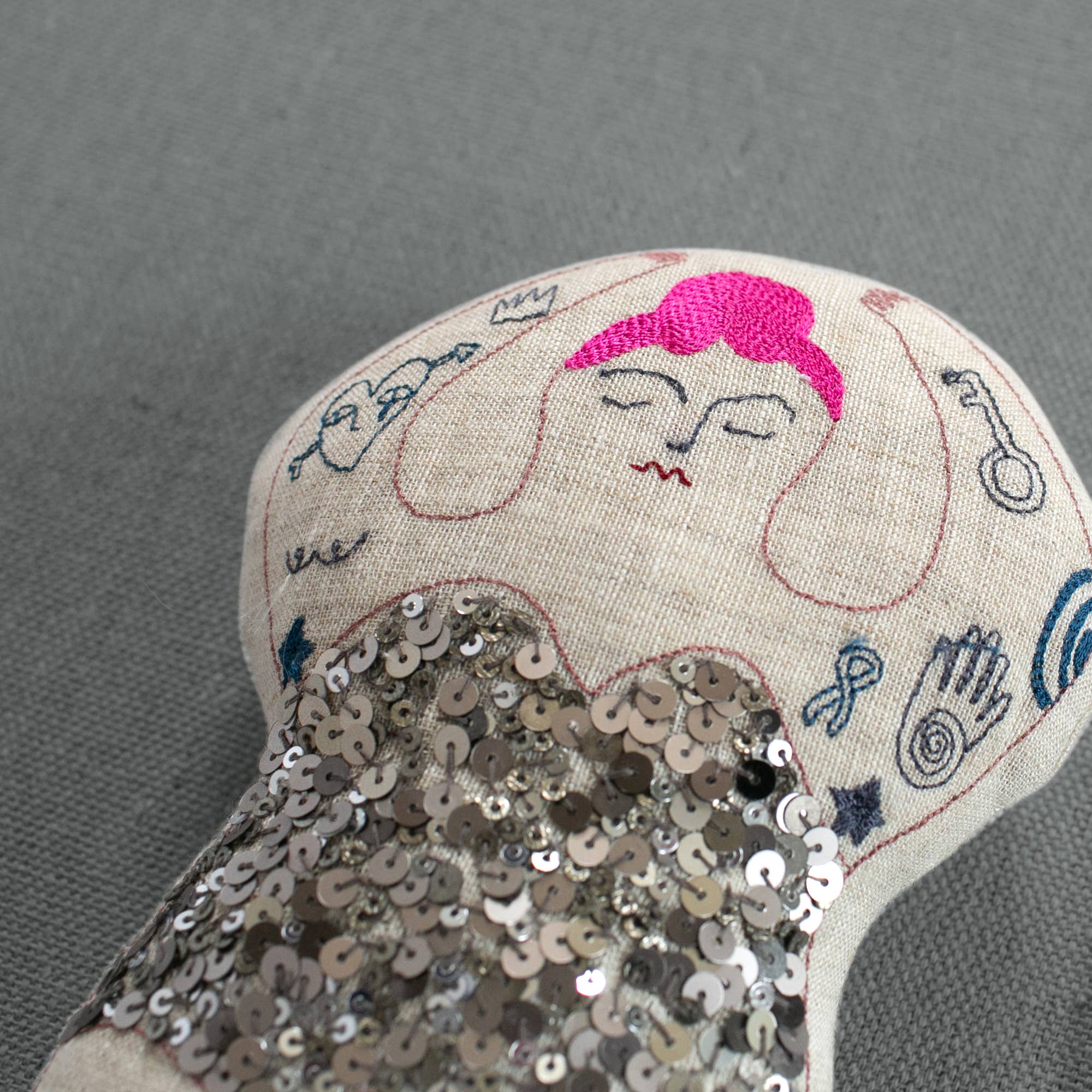 Skippy Cotton - Wholesale Decorative Tabletop Object - Tattooed Strong Lady - Cotton-Filled Art Doll, Embroidered1