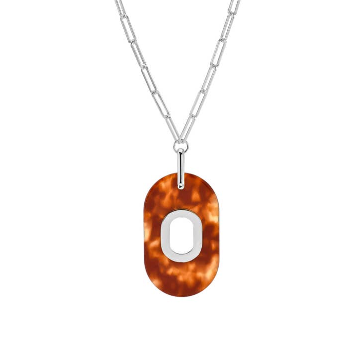 Collana ovale in acetato marrone e argento @714 per la vendita all'ingrosso da parte di ORUS BIJOUX