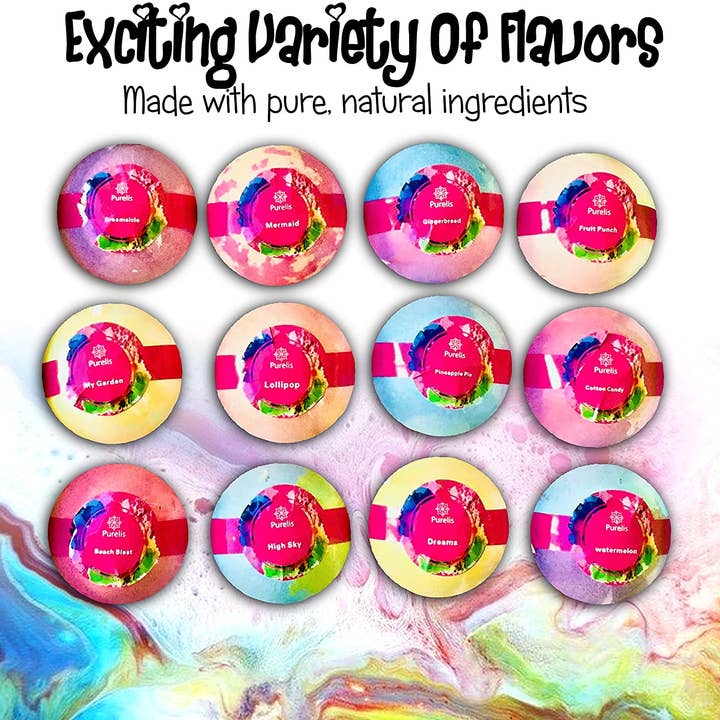 Pure Parker - Wholesale Bath Bomb/Fizz - 12 Natural Bath Bombs for Kids with Toys Inside! by Purelis