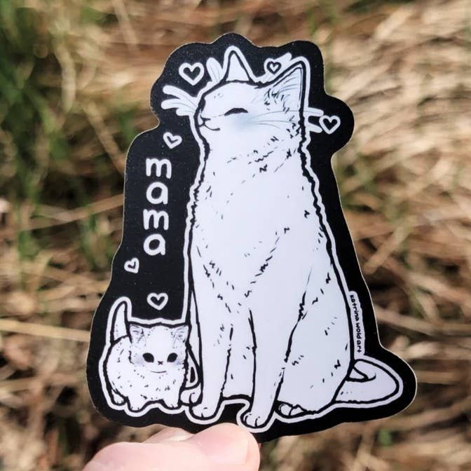 Mama Cat Vinyl Sticker for wholesale by Katrina Wold Art