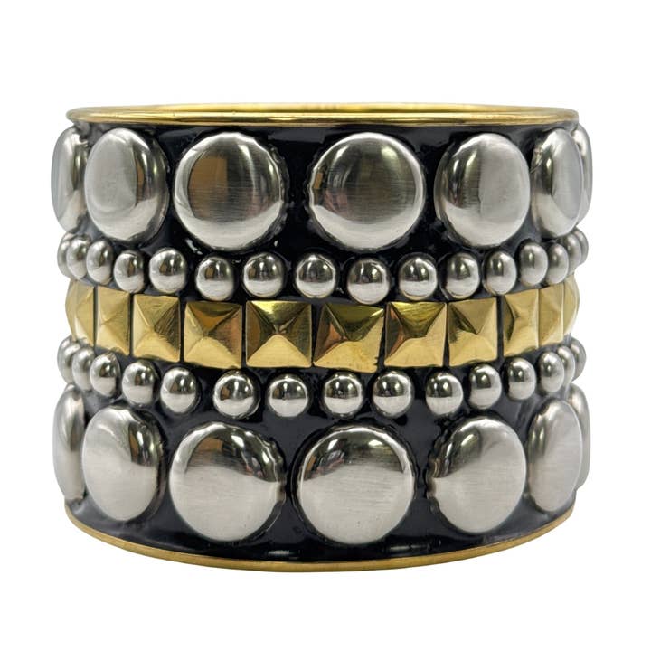 Two Tone Studded Chunky Brass Bangle Bracelet for wholesale by Treasure Jewelry