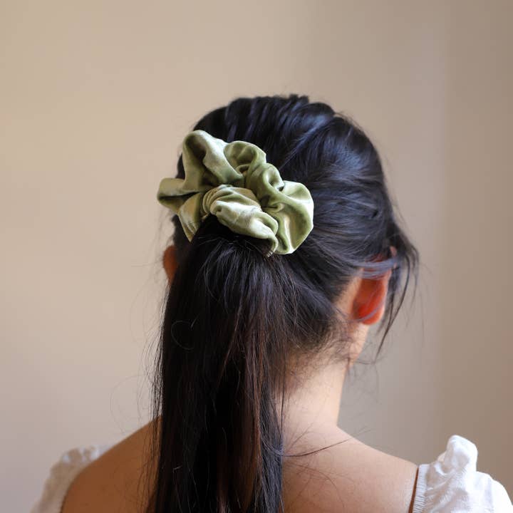 Wild Rose Accessories - Wholesale Scrunchie - Women’s - Pea Green Velvet Scrunchie 3