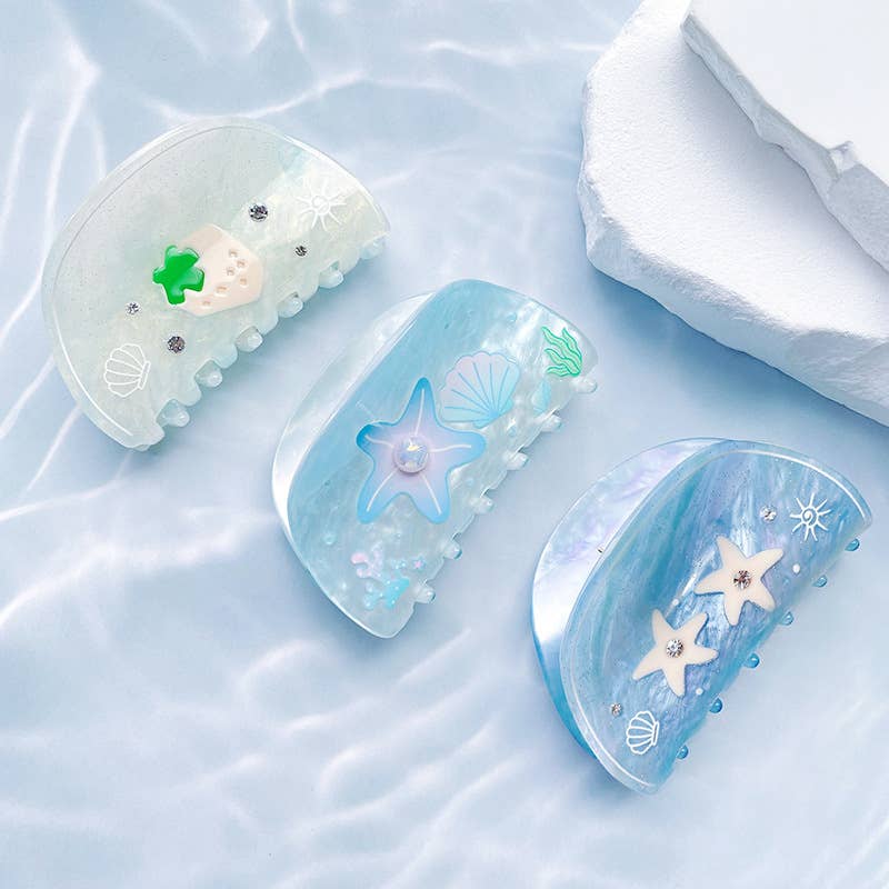 SoapElenGlen - Vente Pince à cheveux – femme - Pince à cheveux étoile de mer bleu rêveur, pince à griffes de plage d'été10