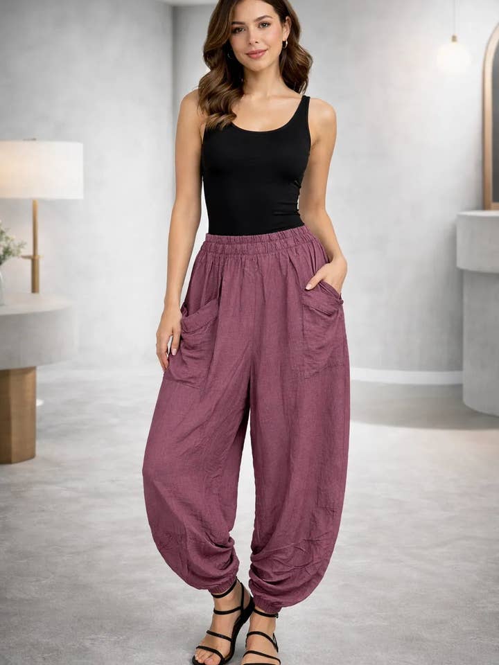 Italian Relaxed Harem Pants with Front Patch Pockets for wholesale by Miss Bold